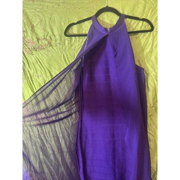 Venus Bodycon Dress Purple Bandage Dress Chiffon Overlay Halter Neck Size 8 NWOT - Picture 2 of 7